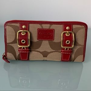 Coach Jacquard & Leather Zip Around Wallet